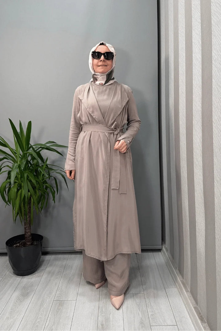 Miss Dalida Şal Yaka Cupro Triko İkili Kap Gri T25Y- 0006