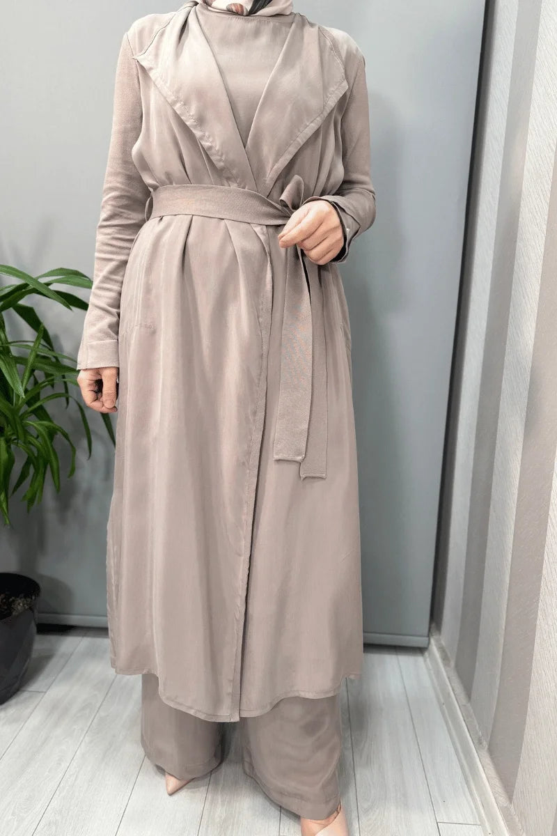 Miss Dalida Şal Yaka Cupro Triko İkili Kap Gri T25Y- 0006