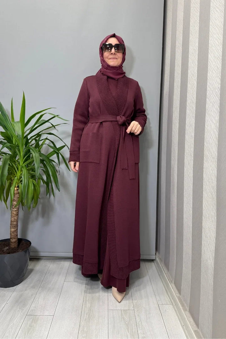 Miss Dalida Selanik Örgü Detaylı Düz Renk Hırka Haki T26K- 9006 - Bordo - Görsel 1 