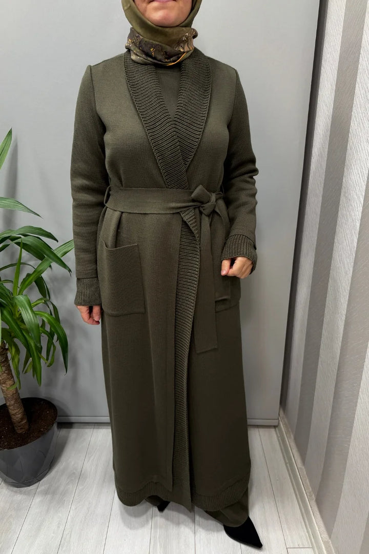 Miss Dalida Selanik Örgü Detaylı Düz Renk Hırka Haki T26K- 9006 - Haki - Görsel 3 