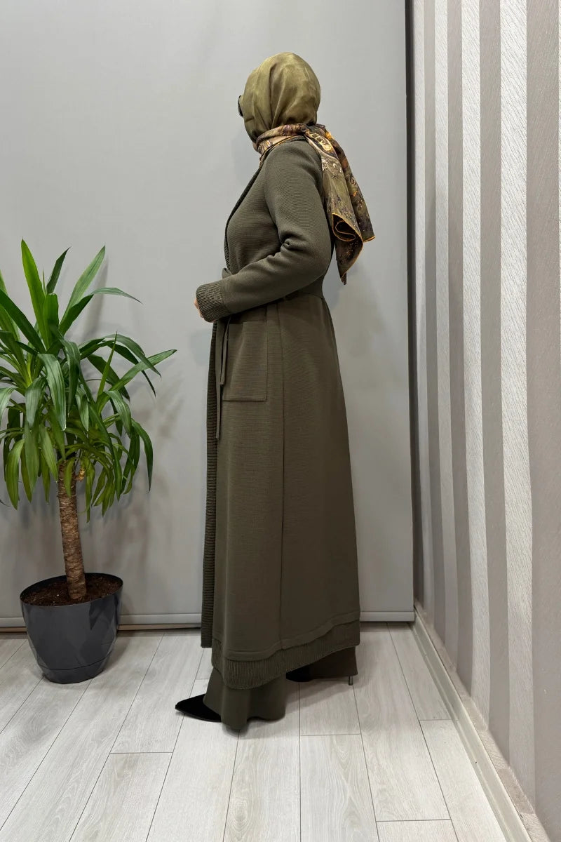 Miss Dalida Selanik Örgü Detaylı Düz Renk Hırka Haki T26K- 9006 - Haki - Görsel 2 