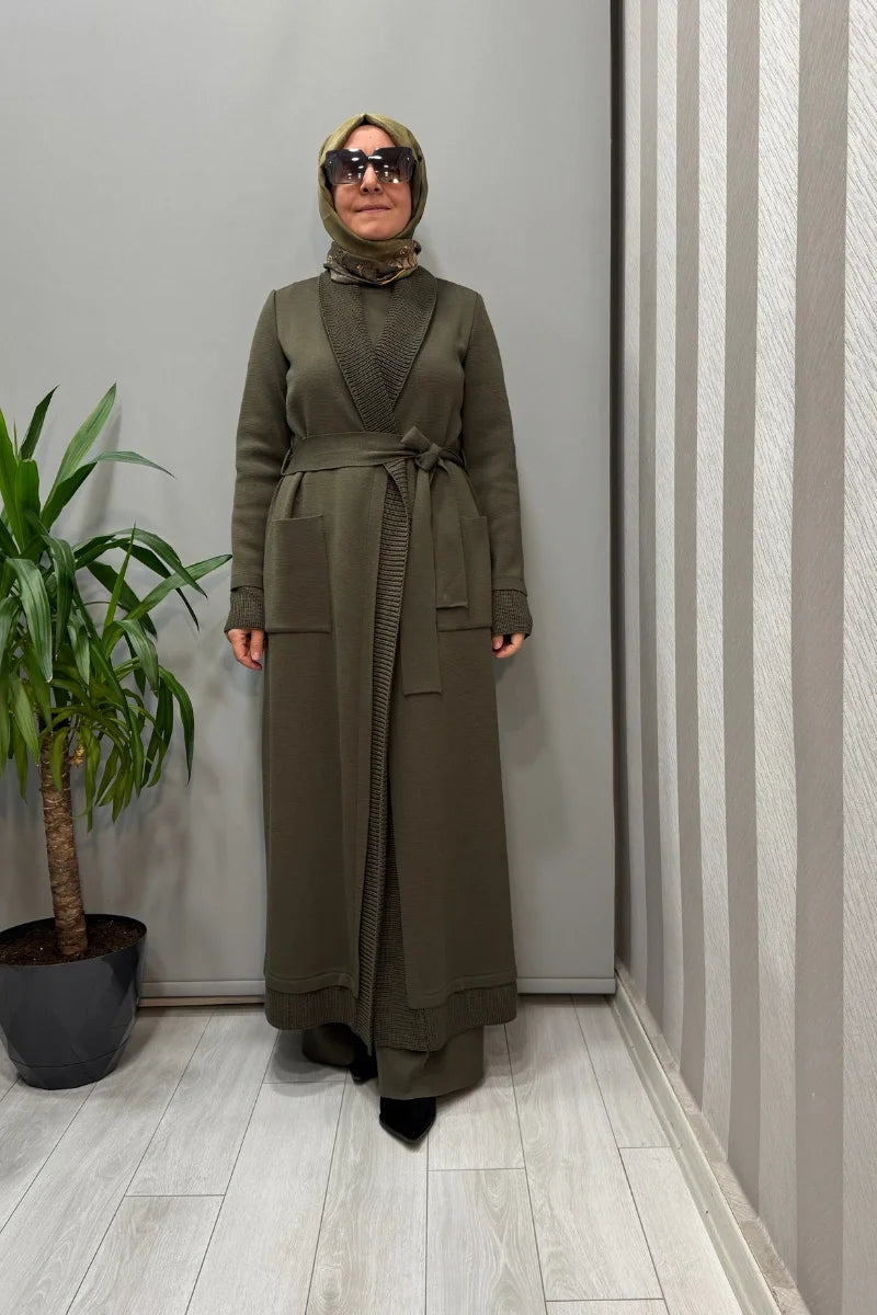 Miss Dalida Selanik Örgü Detaylı Düz Renk Hırka Haki T26K- 9006 - Haki - Görsel 1 #renk_haki