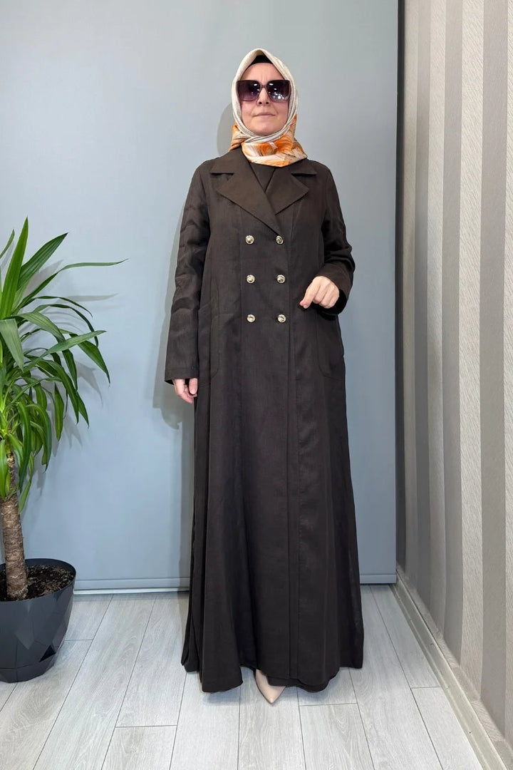 Miss Dalida Tam Boy Kruvaze Keten Ceket 2268281 - Kahve - Görsel 1 
