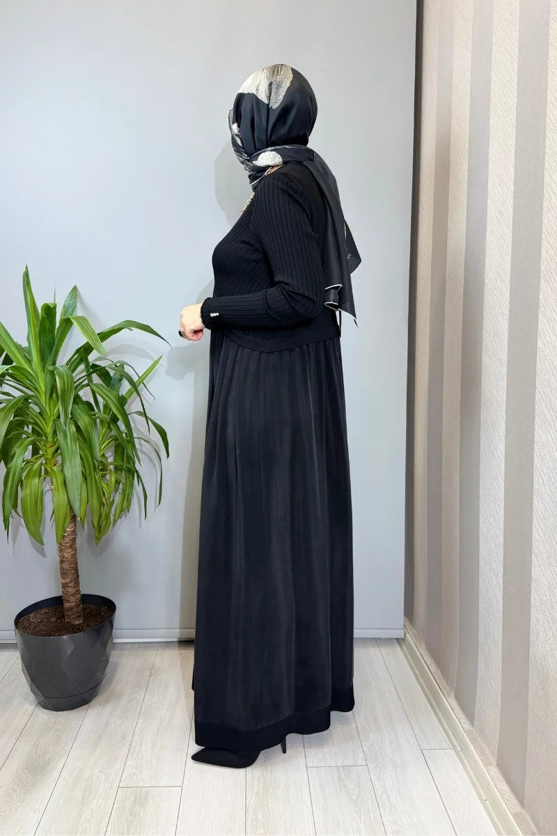 Miss Dalida Triko Cupro Elbise Siyah T26Y- 4001 - Siyah - Görsel 2 #renk_siyah