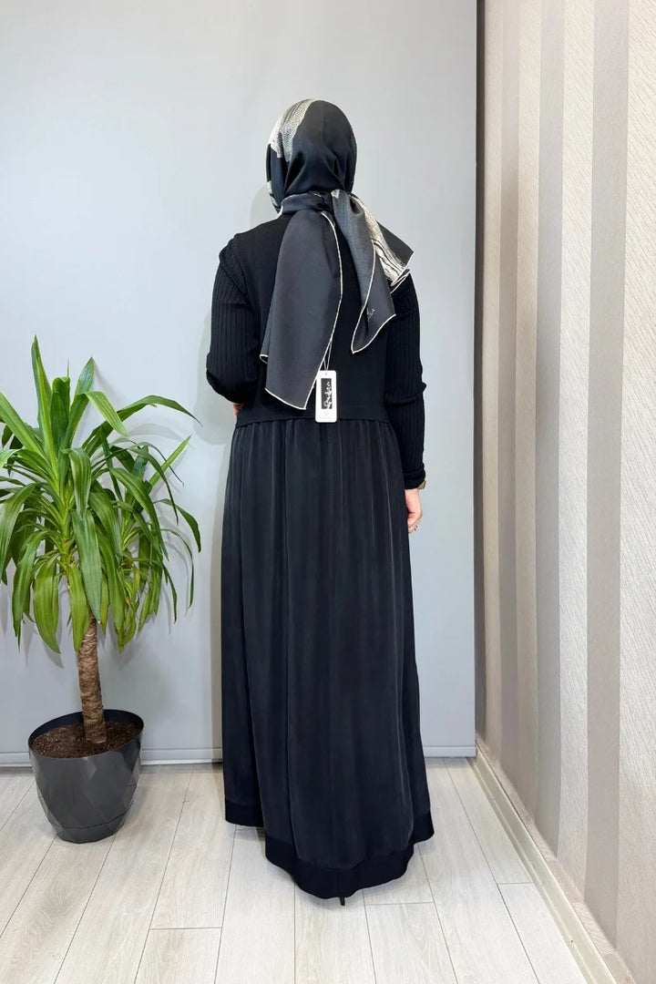 Miss Dalida Triko Cupro Elbise Siyah T26Y- 4001 - Siyah - Görsel 3 