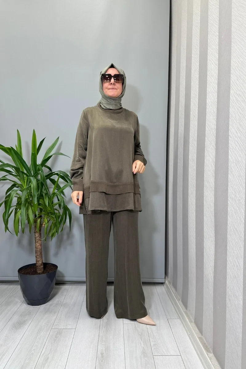 Miss Dalida Triko Detaylı Cupro İpek Tunik Siyah T26K- 6019 - Haki - Görsel 1 