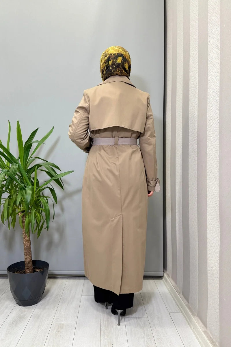 Miss Dalida Triko Detaylı Kumaş Trençkot Mink T25PF- 8011