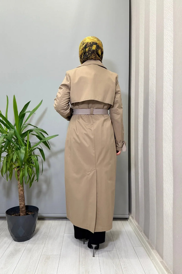 Miss Dalida Triko Detaylı Kumaş Trençkot Mink T25PF- 8011