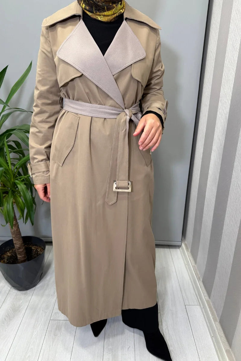 Miss Dalida Triko Detaylı Kumaş Trençkot Mink T25PF- 8011