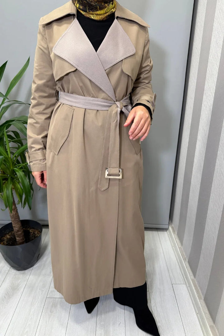 Miss Dalida Triko Detaylı Kumaş Trençkot Mink T25PF- 8011