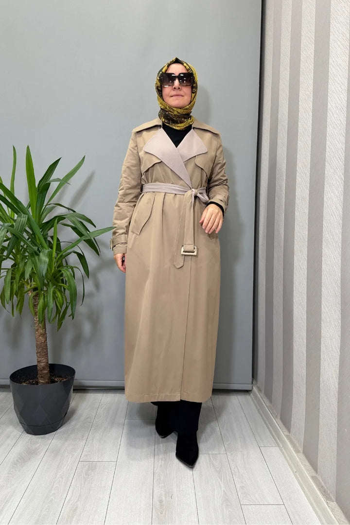 Miss Dalida Triko Detaylı Kumaş Trençkot Mink T25PF- 8011