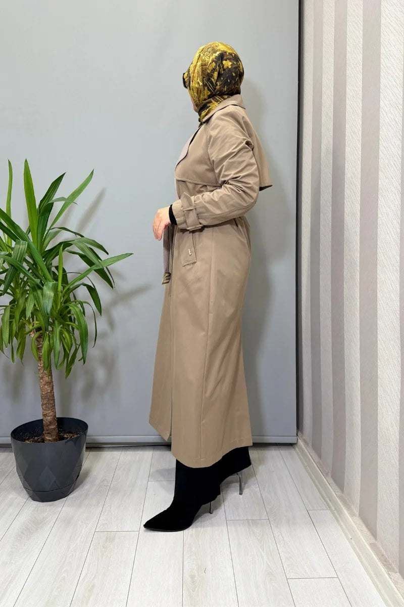 Miss Dalida Triko Detaylı Kumaş Trençkot Mink T25PF- 8011