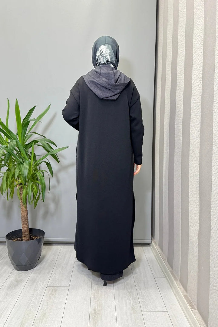Miss Dalida Triko Detaylı Uzun Denim Kap Siyah T25PF- 8010