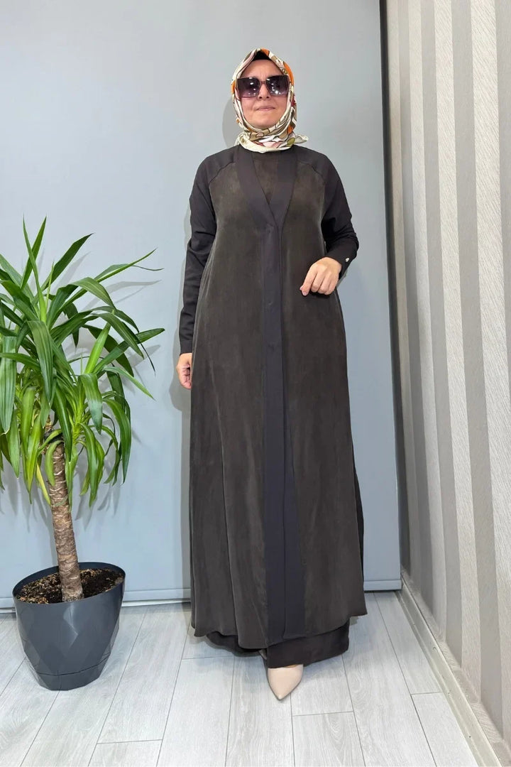 Miss Dalida Triko Detaylı V Yaka Cupro Kap T26Y- 9000 - Kahve - Görsel 1 