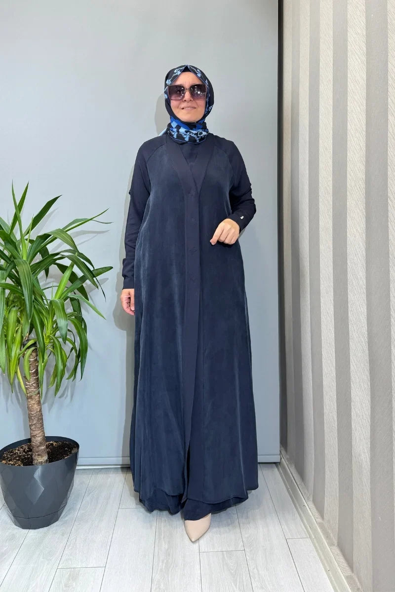 Miss Dalida Triko Detaylı V Yaka Cupro Kap T26Y- 9000 - Lacivert - Görsel 1 