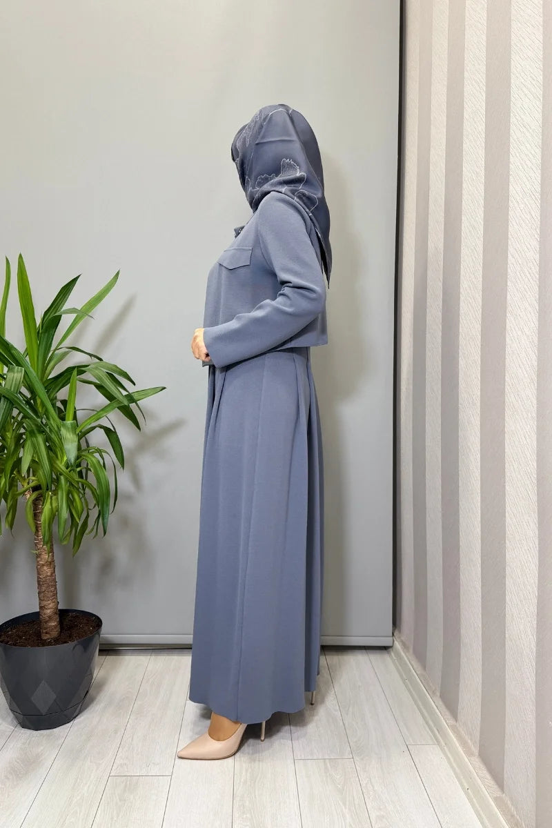Miss Dalida Triko Elbise Ceket Takım Kurşun T25PF- 0003