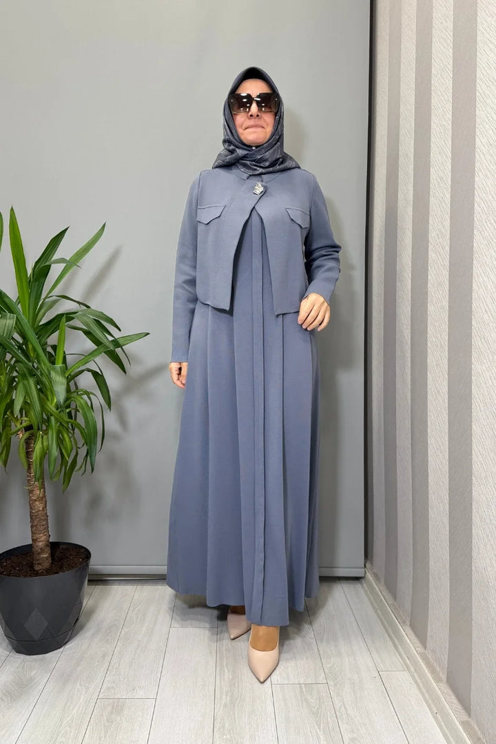 Miss Dalida Triko Elbise Ceket Takım Kurşun T25PF- 0003