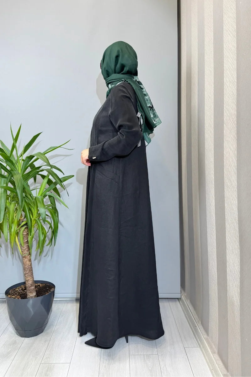 Miss Dalida Uzun Kollu Keten Cupro Elbise 2264257 - Siyah - Görsel 2 #renk_siyah
