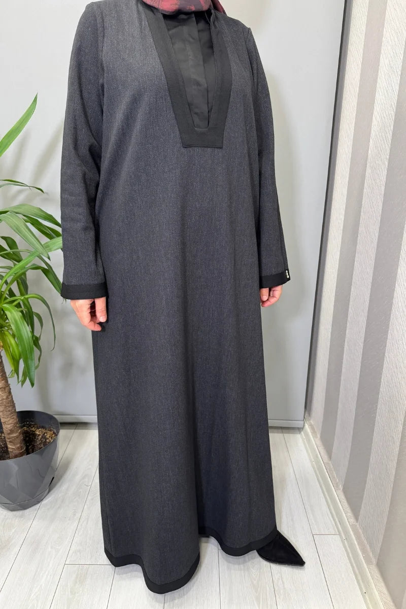 Miss Dalida V Yaka Denim Elbise Siyah T25PF- 4010