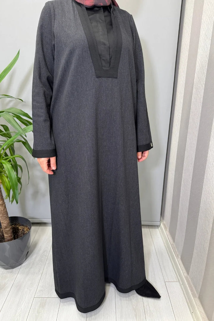 Miss Dalida V Yaka Denim Elbise Siyah T25PF- 4010