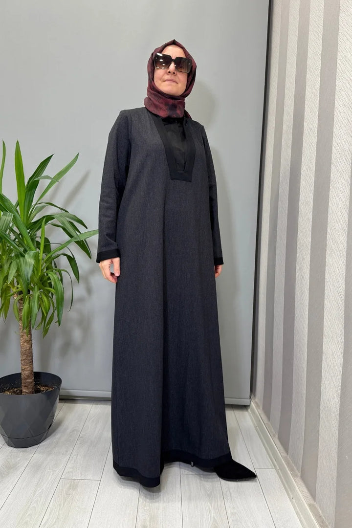 Miss Dalida V Yaka Denim Elbise Siyah T25PF- 4010