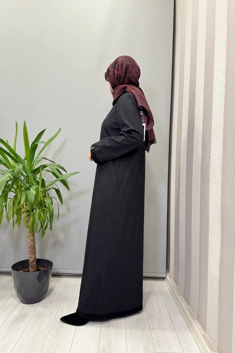Miss Dalida V Yaka Denim Elbise Siyah T25PF- 4010