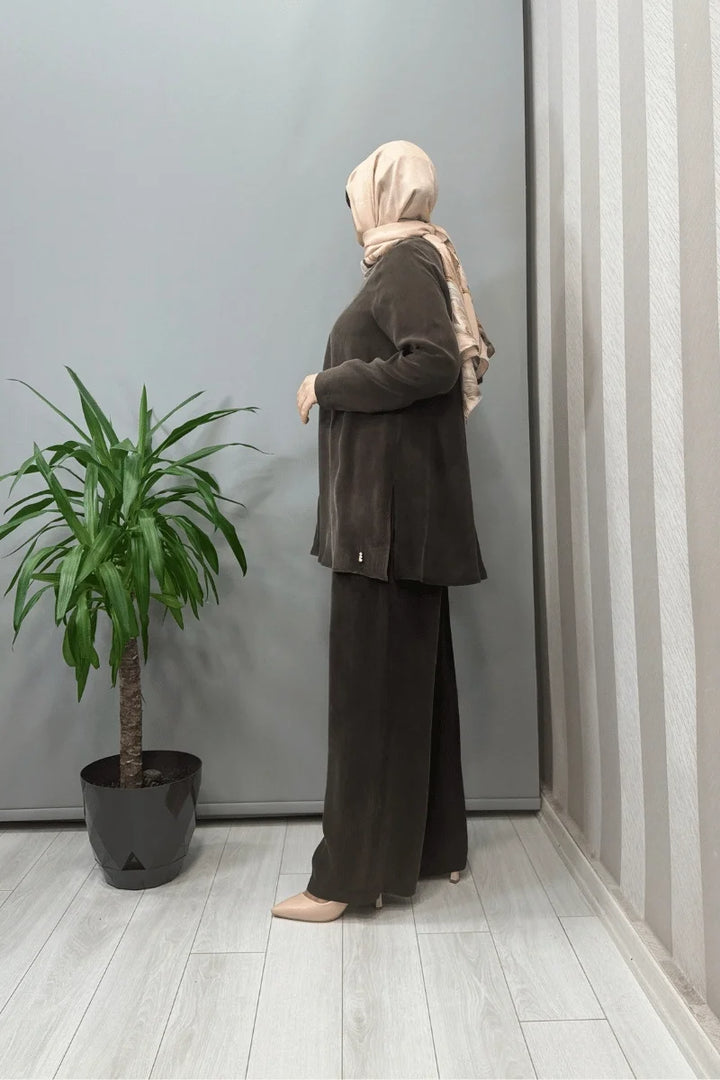 Miss Dalida Yakası Fermuarlı Cupro Tunik Kahve T25Y- 6061