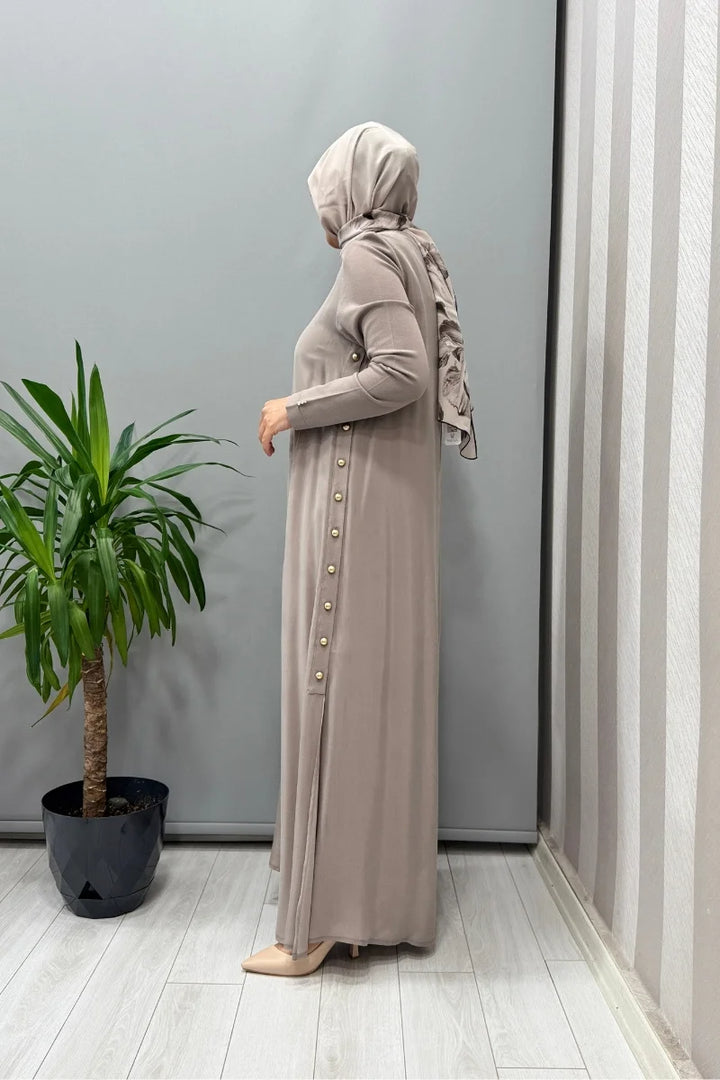 Miss Dalida Yanları Düğmeli Cupro Elbise Mink T25Y- 4052