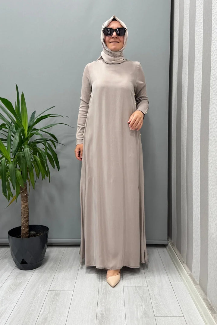 Miss Dalida Yanları Düğmeli Cupro Elbise Mink T25Y- 4052