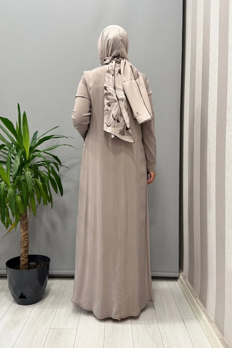 Miss Dalida Yanları Düğmeli Cupro Elbise Mink T25Y- 4052