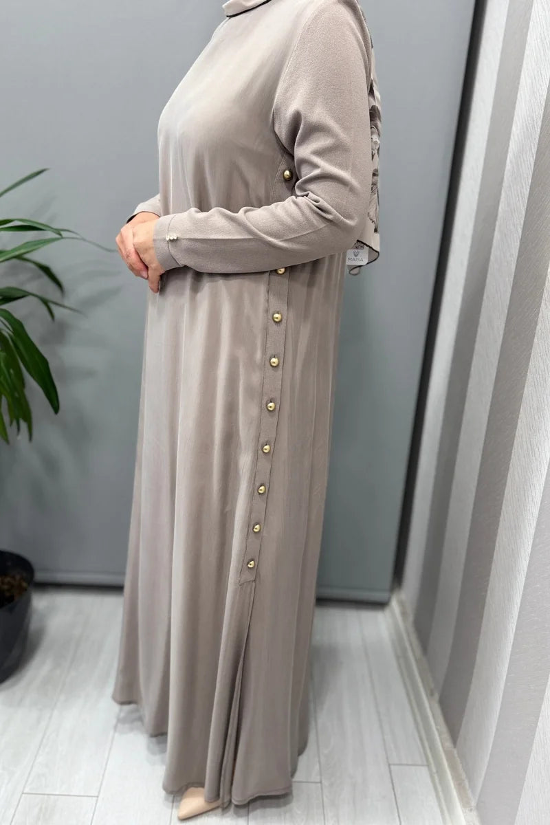 Miss Dalida Yanları Düğmeli Cupro Elbise Mink T25Y- 4052