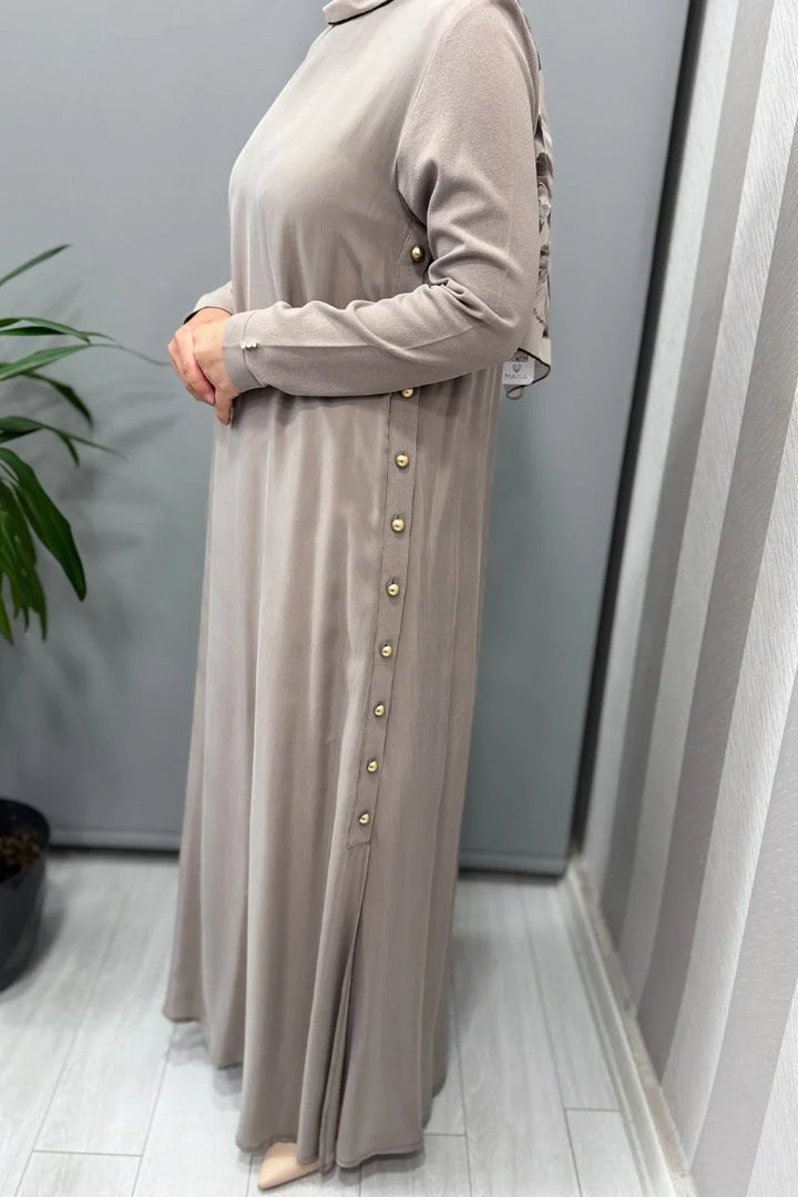 Miss Dalida Yanları Düğmeli Cupro Elbise Mink T25Y- 4052