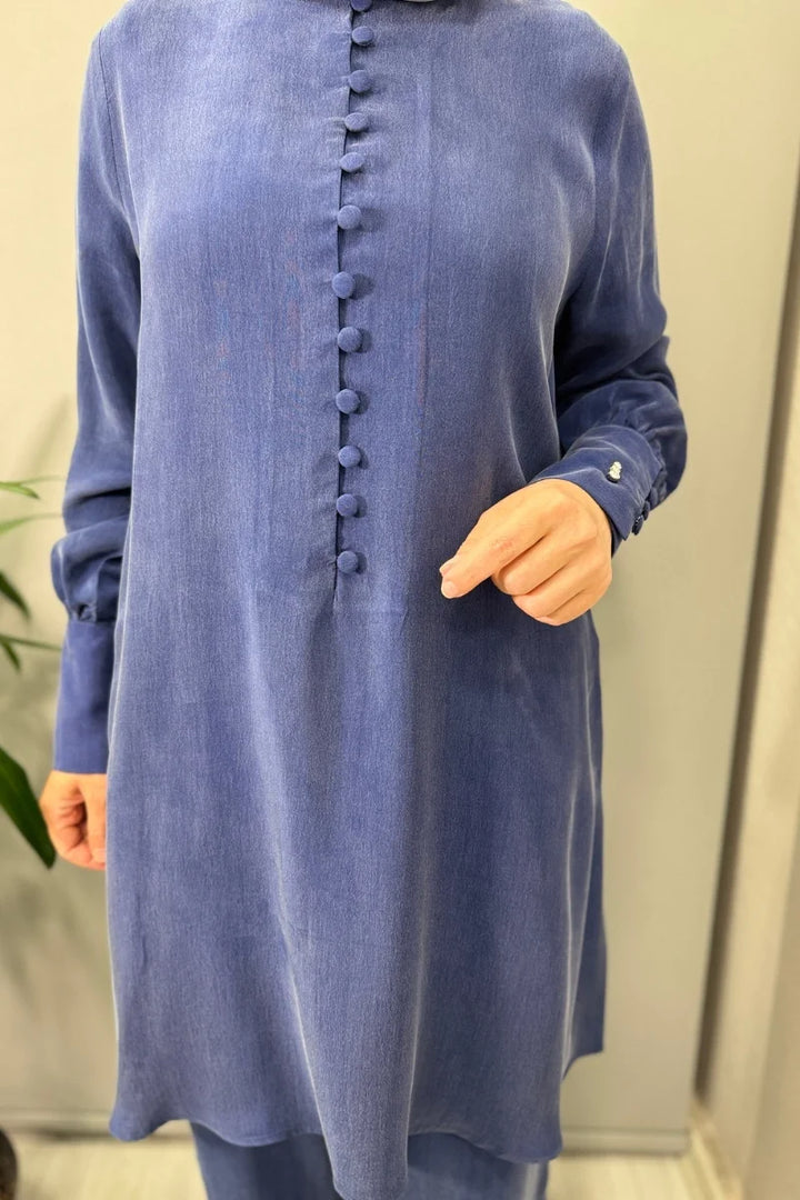 Miss Dalida Yuvarlak Yaka Brit Detaylı Tunik Mavi T25Y- 6039