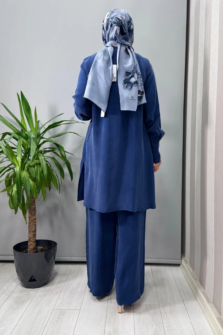 Miss Dalida Yuvarlak Yaka Brit Detaylı Tunik Mavi T25Y- 6039