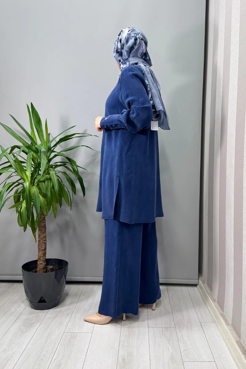 Miss Dalida Yuvarlak Yaka Brit Detaylı Tunik Mavi T25Y- 6039