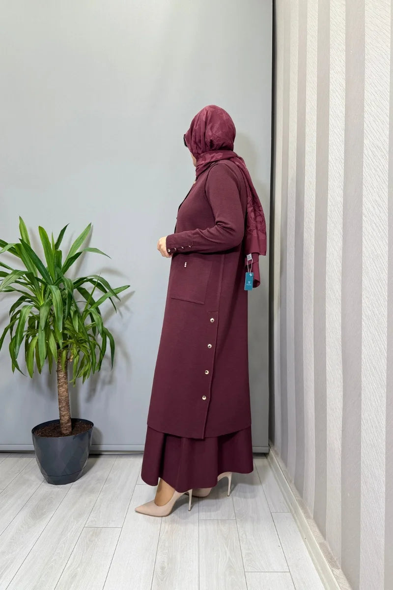 Miss Dalida Yuvarlak Yaka Çıtçıtlı Triko Yelek Bordo T26K- 1002