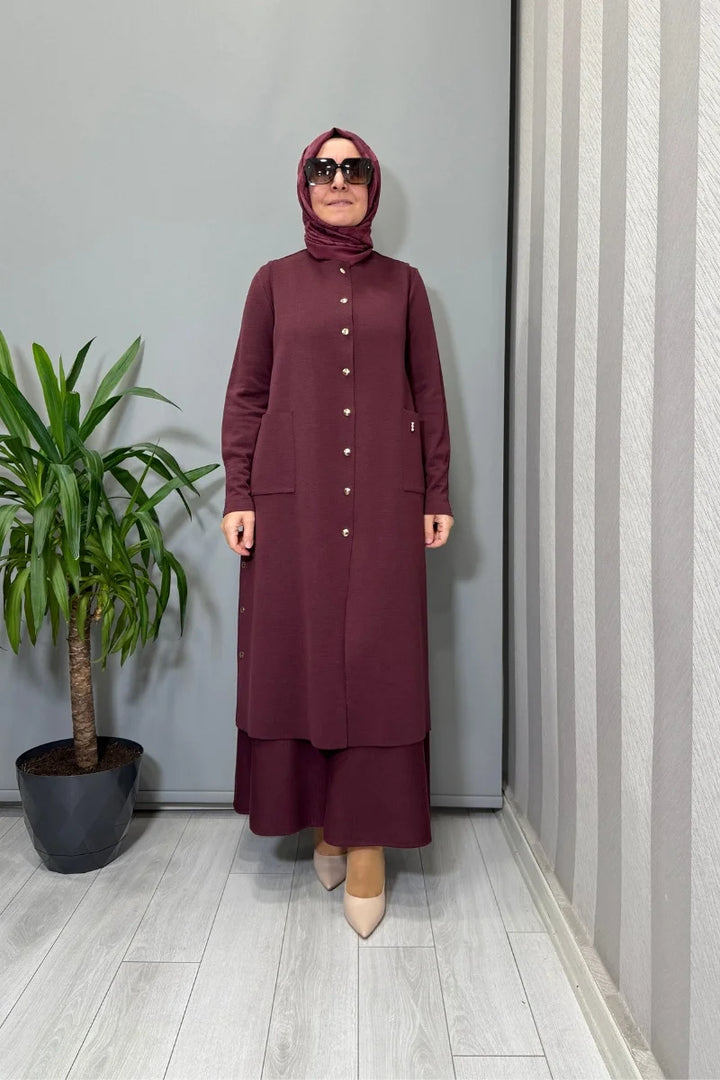 Miss Dalida Yuvarlak Yaka Çıtçıtlı Triko Yelek Bordo T26K- 1002