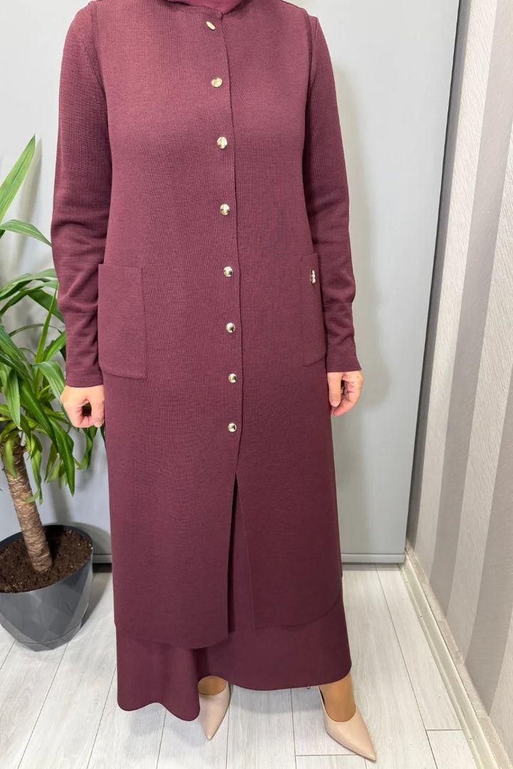 Miss Dalida Yuvarlak Yaka Çıtçıtlı Triko Yelek Bordo T26K- 1002