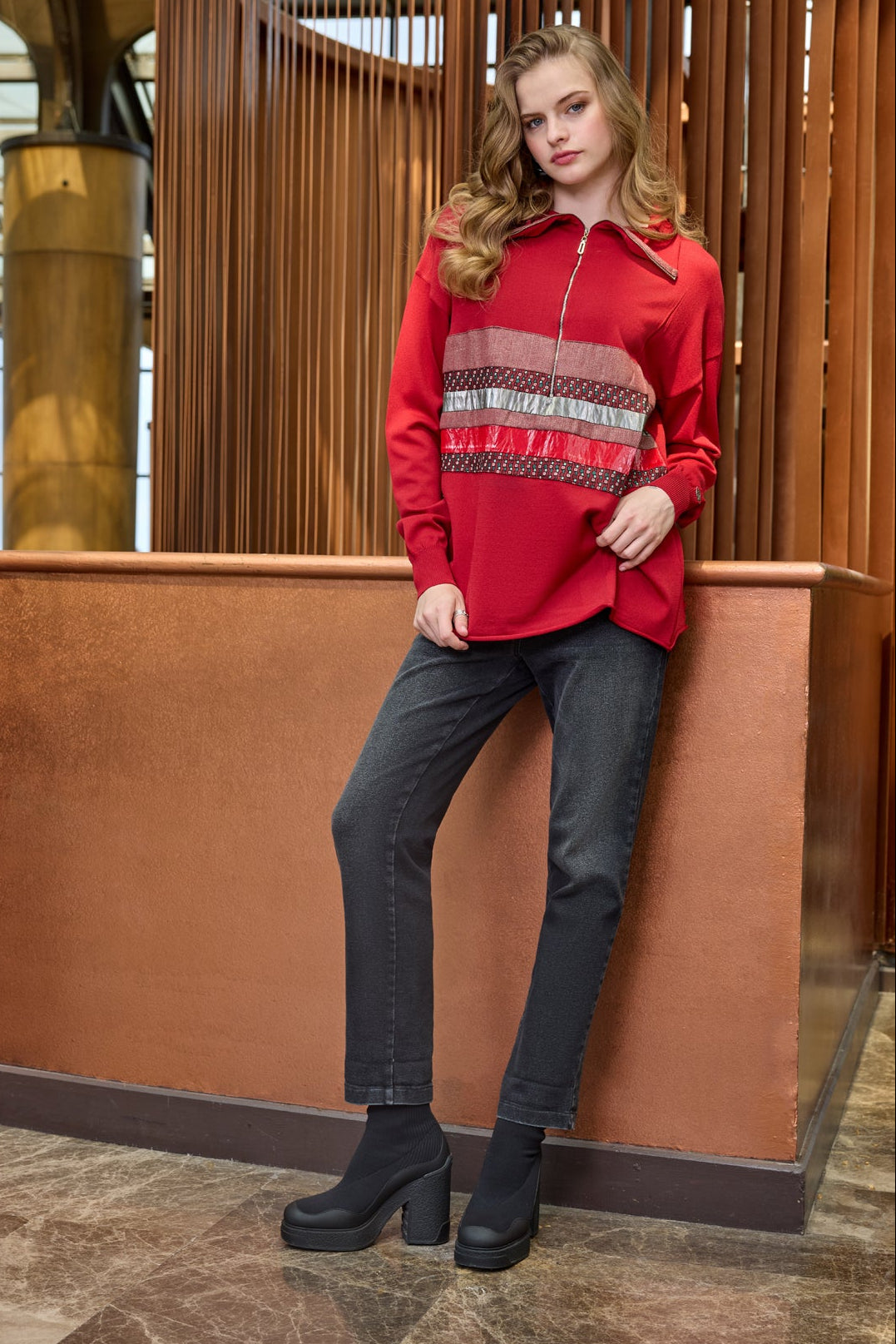 Misswhence Triko Patchwork Tunik 38001 - Görsel 2