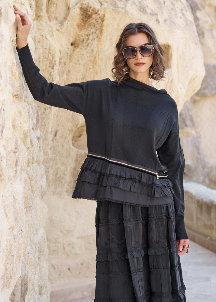 Misswhence Fermuar Detaylı Katlı Triko Tunik 40008 - Siyah - Görsel 6