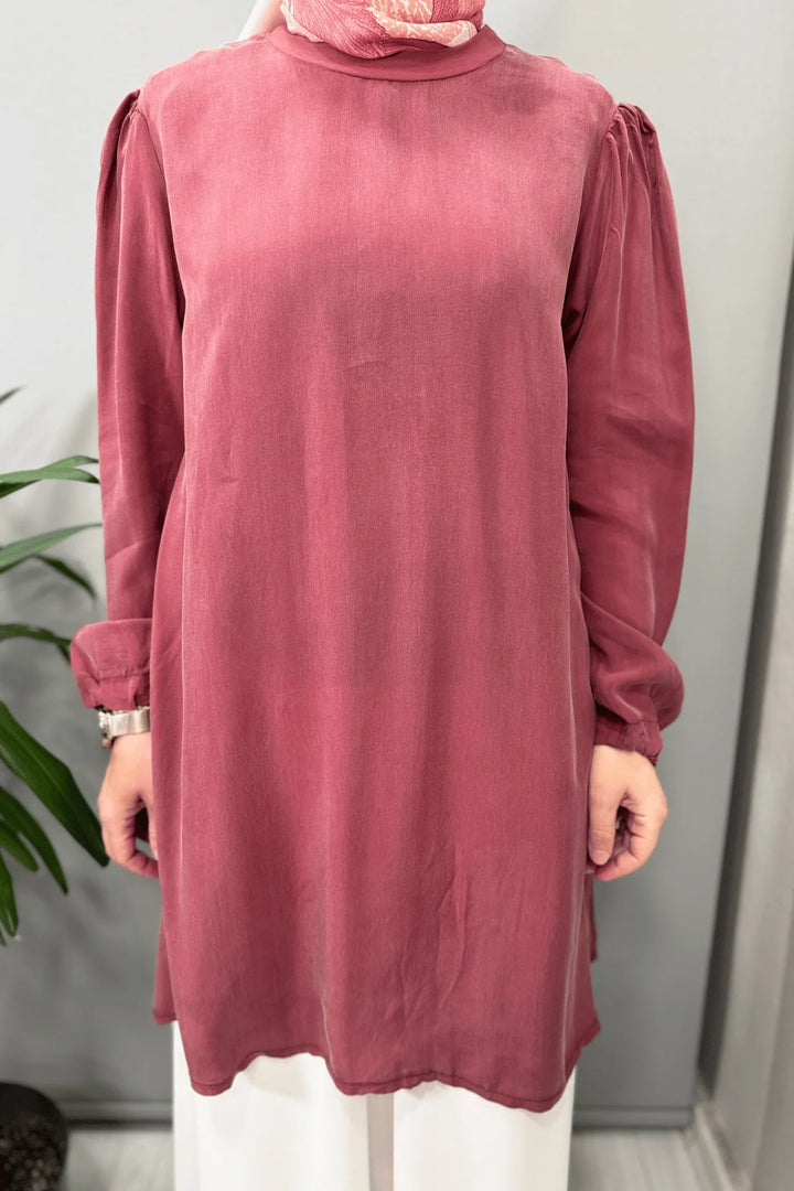 Misswhence Basic Cupro İpek Tunik 37025 - Gül Kurusu - Görsel 3 