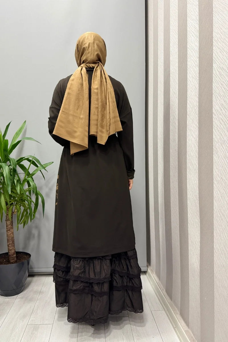 Misswhence Baskı Detaylı İkili Triko Elbise 38810 - Kahve - Görsel 3 
