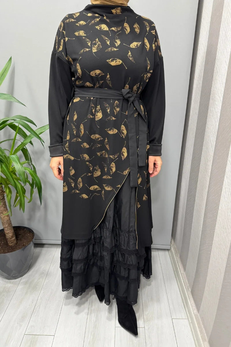 Misswhence Baskı Detaylı İkili Triko Elbise 38810 - Siyah - Görsel 4 