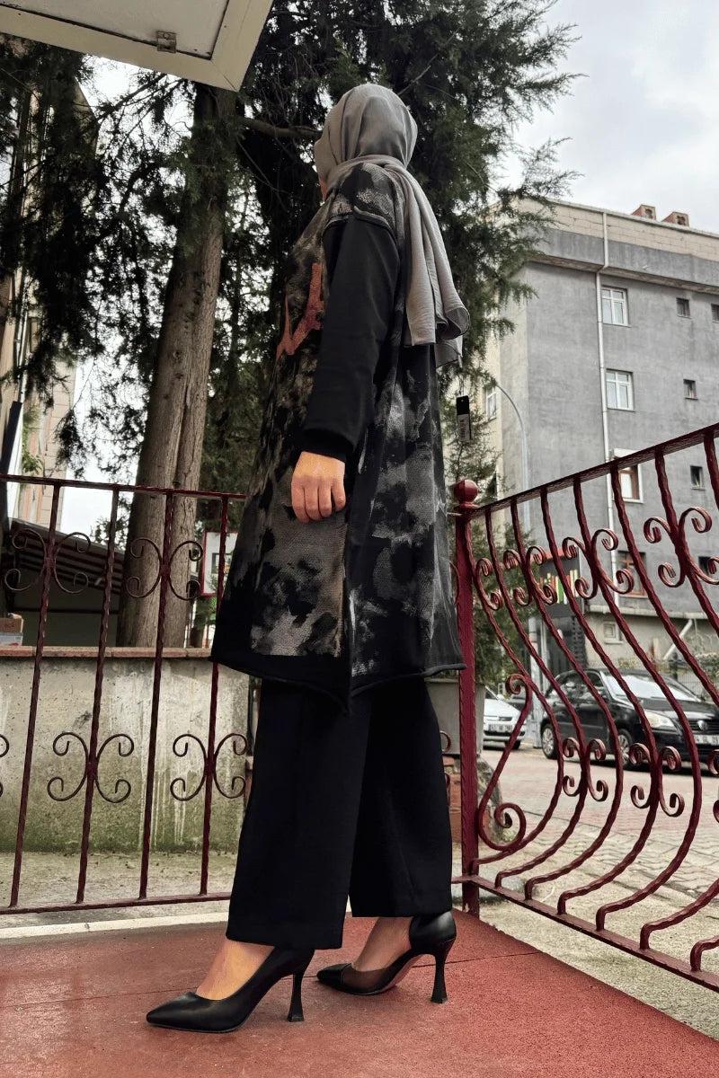 MissWhence Baskılı Triko Tunik 36021 - Siyah - Görsel 2 