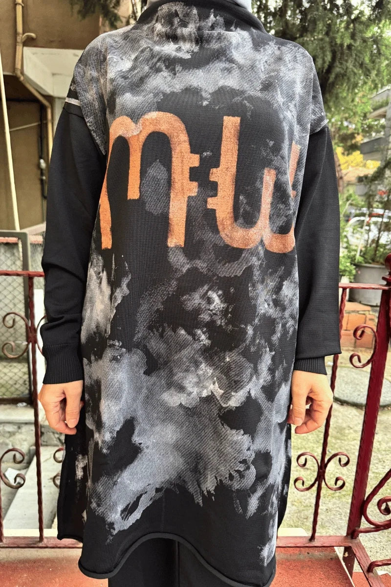 MissWhence Baskılı Triko Tunik 36021 - Siyah - Görsel 3 
