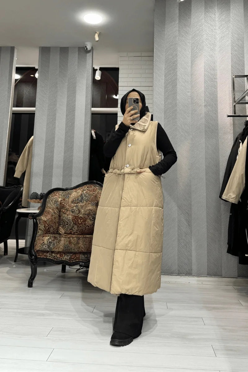 Misswhence Bel Fermuar Detaylı Yelek 36702 - Taş - Görsel 1 #renk_ta