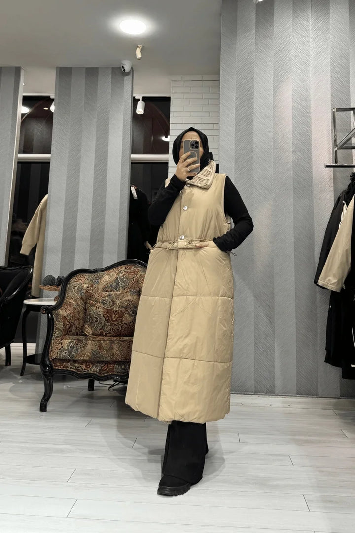 Misswhence Bel Fermuar Detaylı Yelek 36702 - Taş - Görsel 1 
