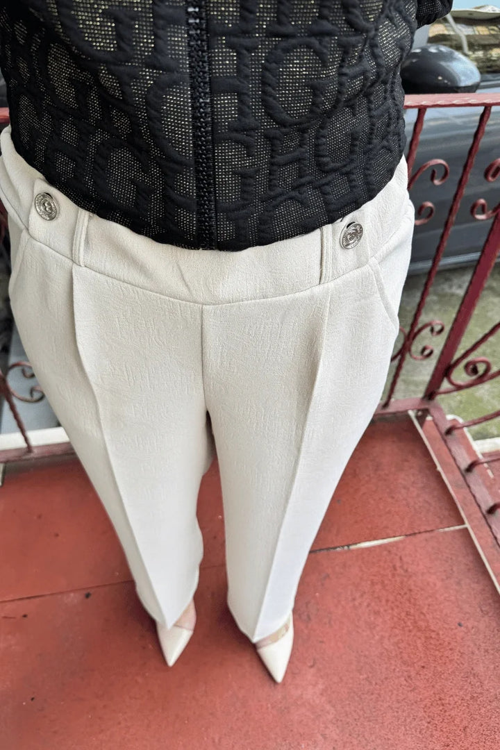 Misswhence Beli Lastikli Cepli Kalem Pantolon 36102 - Bej - Görsel 2 