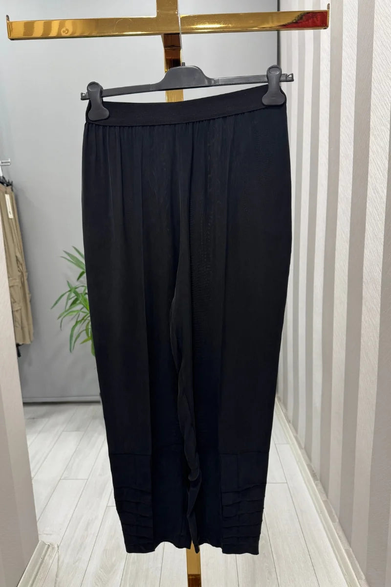 Misswhence Beli Lastikli Cupra İpek Pantolon 37108 - Siyah - Görsel 1 #renk_siyah