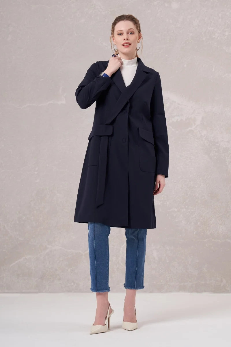 Misswhence Blazer Uzun Ceket 35203 - Lacivert - Görsel 1 #renk_lacivert